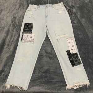 BLANKNYC Jeans Womens‎ 32 The Madison Crop Blue High-Rise Distressed Patchwork